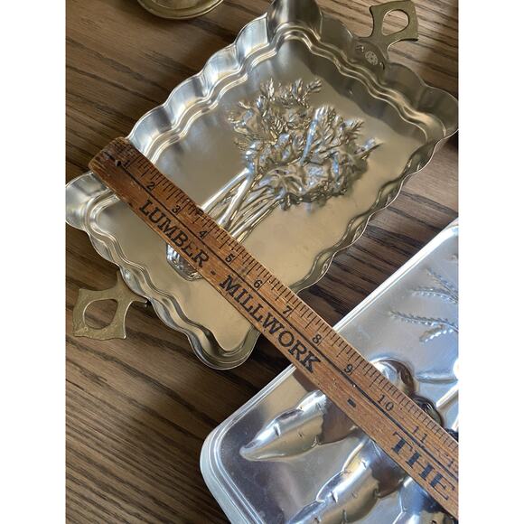 Vintage Copper Tin Lined Mold Celery And Carrots 10" x 7" Brass Handles Set 3 - Picture 6 of 7